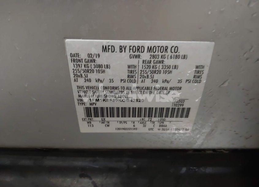 Photo 9 of 2019 Ford Explorer LIMITED (VIN 1FM5K8F89KGB42820)