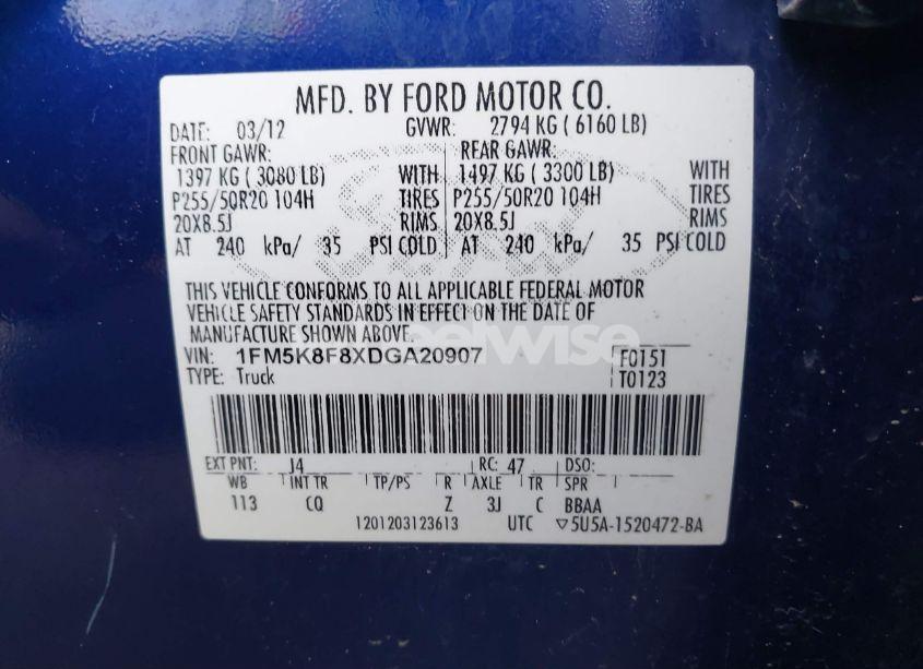 Photo 9 of 2013 Ford Explorer LIMITED (VIN 1FM5K8F8XDGA20907)