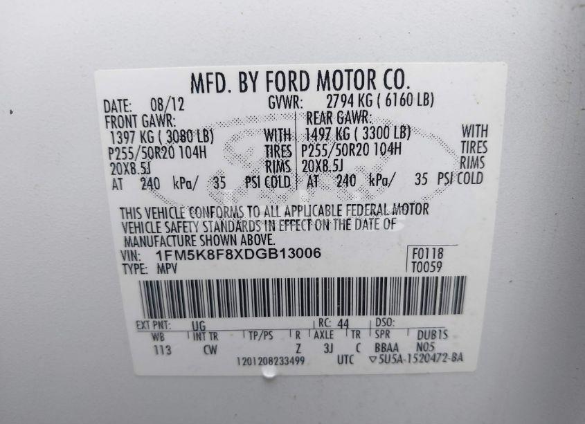 Photo 9 of 2013 Ford Explorer LIMITED (VIN 1FM5K8F8XDGB13006)