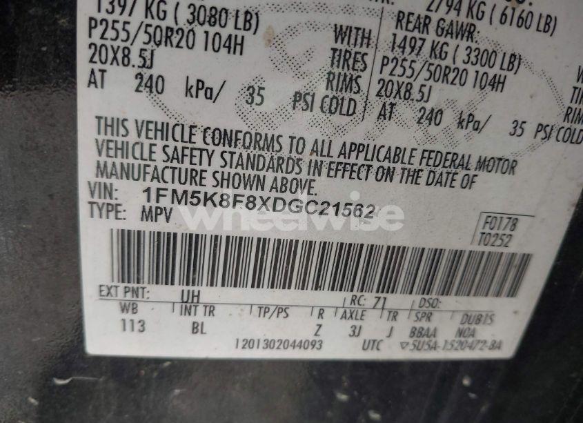 Photo 9 of 2013 Ford Explorer LIMITED (VIN 1FM5K8F8XDGC21562)