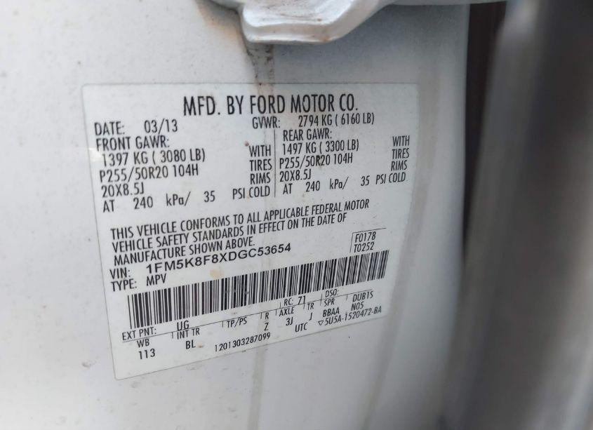 Photo 9 of 2013 Ford Explorer LIMITED (VIN 1FM5K8F8XDGC53654)