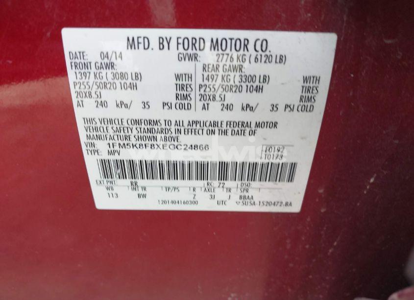 Photo 9 of 2014 Ford Explorer LIMITED (VIN 1FM5K8F8XEGC24866)