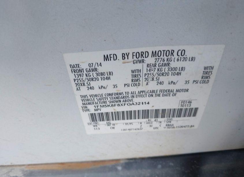 Photo 9 of 2015 Ford Explorer LIMITED (VIN 1FM5K8F8XFGA32414)