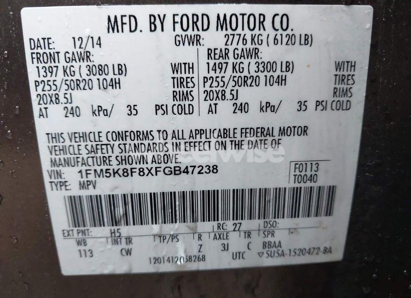 Photo 9 of 2015 Ford Explorer LIMITED (VIN 1FM5K8F8XFGB47238)