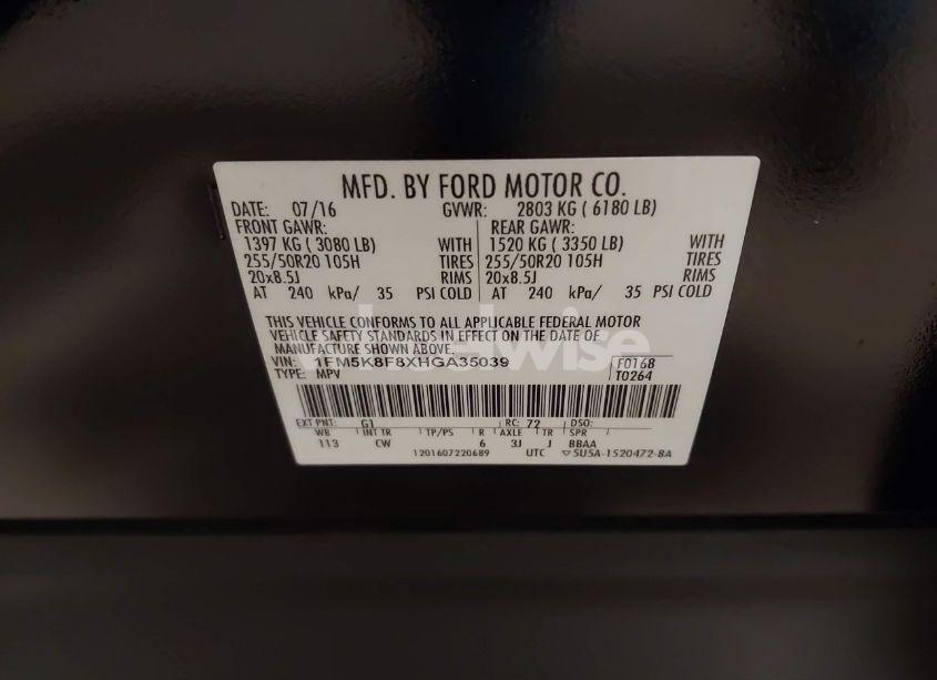 Photo 9 of 2017 Ford Explorer LIMITED (VIN 1FM5K8F8XHGA35039)