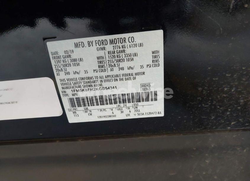 Photo 9 of 2019 Ford Explorer LIMITED (VIN 1FM5K8FH2KGB54341)