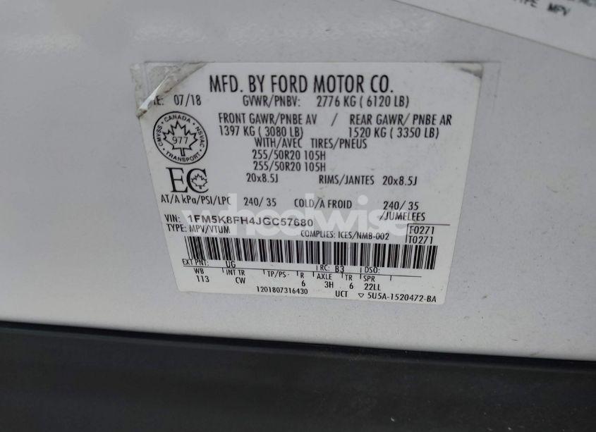 Photo 9 of 2018 Ford Explorer LIMITED (VIN 1FM5K8FH4JGC57680)