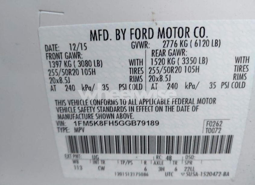 Photo 9 of 2016 Ford Explorer LIMITED (VIN 1FM5K8FH5GGB79189)