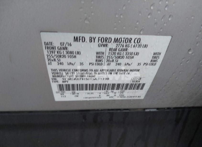 Photo 9 of 2017 Ford Explorer LIMITED (VIN 1FM5K8FH5HGA31190)