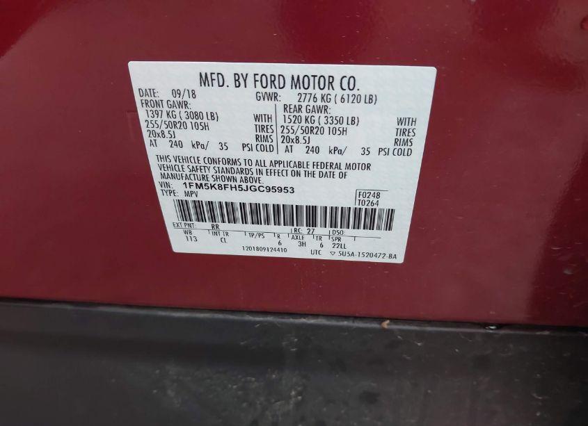 Photo 9 of 2018 Ford Explorer LIMITED (VIN 1FM5K8FH5JGC95953)