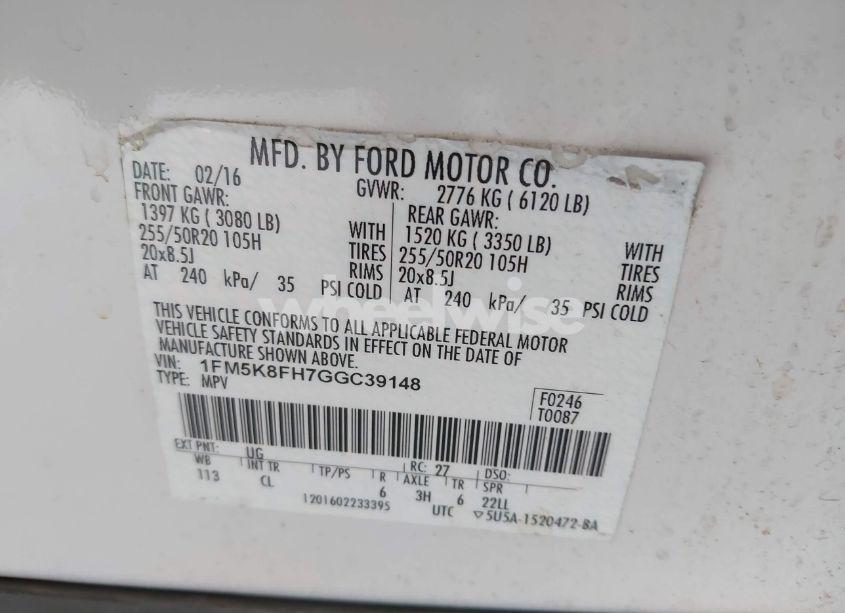 Photo 9 of 2016 Ford Explorer LIMITED (VIN 1FM5K8FH7GGC39148)