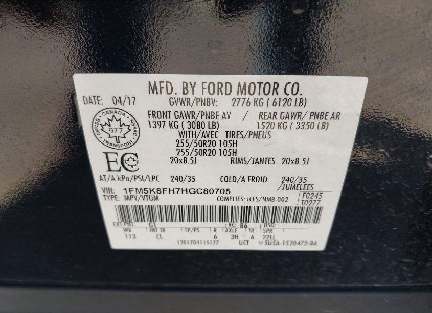 Photo 9 of 2017 Ford Explorer LIMITED (VIN 1FM5K8FH7HGC80705)