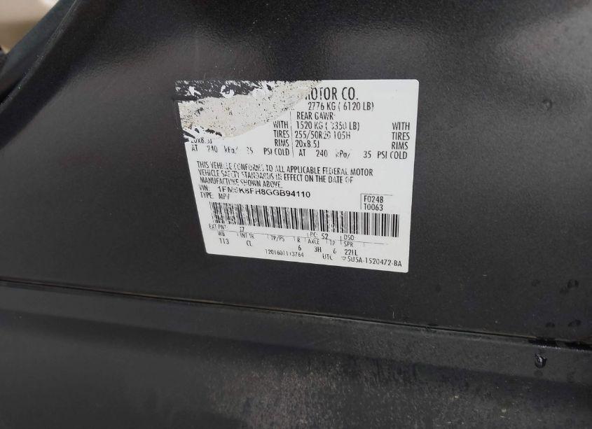 Photo 9 of 2016 Ford Explorer LIMITED (VIN 1FM5K8FH8GGB94110)