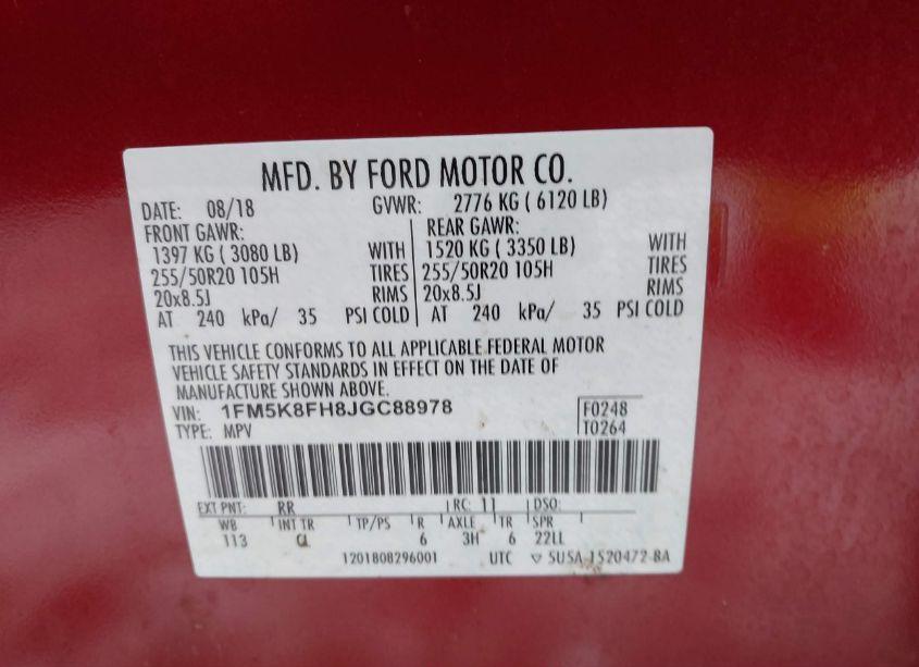 Photo 9 of 2018 Ford Explorer LIMITED (VIN 1FM5K8FH8JGC88978)