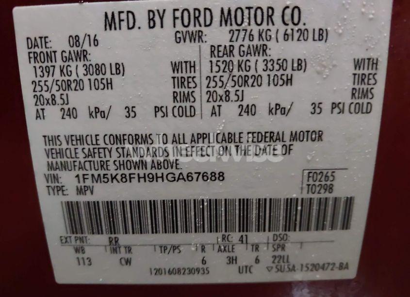 Photo 9 of 2017 Ford Explorer LIMITED (VIN 1FM5K8FH9HGA67688)