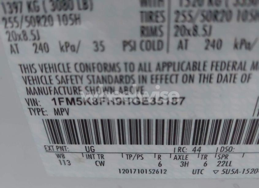 Photo 9 of 2017 Ford Explorer LIMITED (VIN 1FM5K8FH9HGE35187)