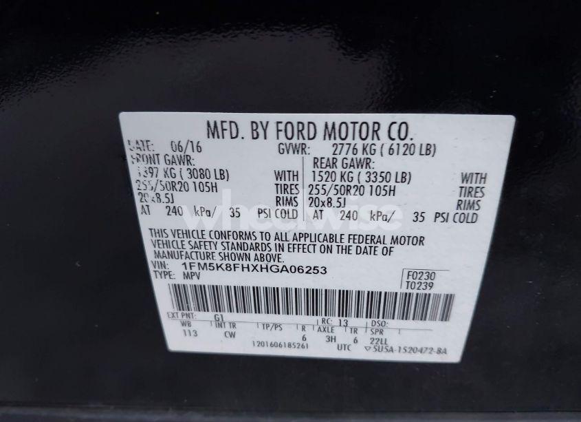 Photo 9 of 2017 Ford Explorer LIMITED (VIN 1FM5K8FHXHGA06253)