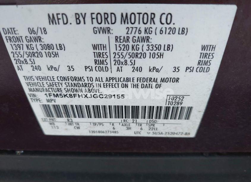 Photo 9 of 2018 Ford Explorer LIMITED (VIN 1FM5K8FHXJGC29155)