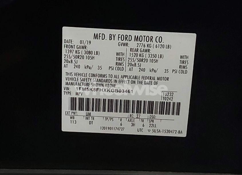 Photo 9 of 2019 Ford Explorer LIMITED (VIN 1FM5K8FHXKGB03461)