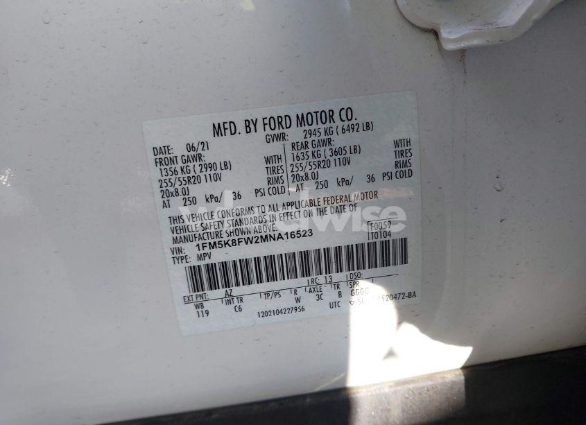 Photo 9 of 2021 Ford Explorer LIMITED (VIN 1FM5K8FW2MNA16523)