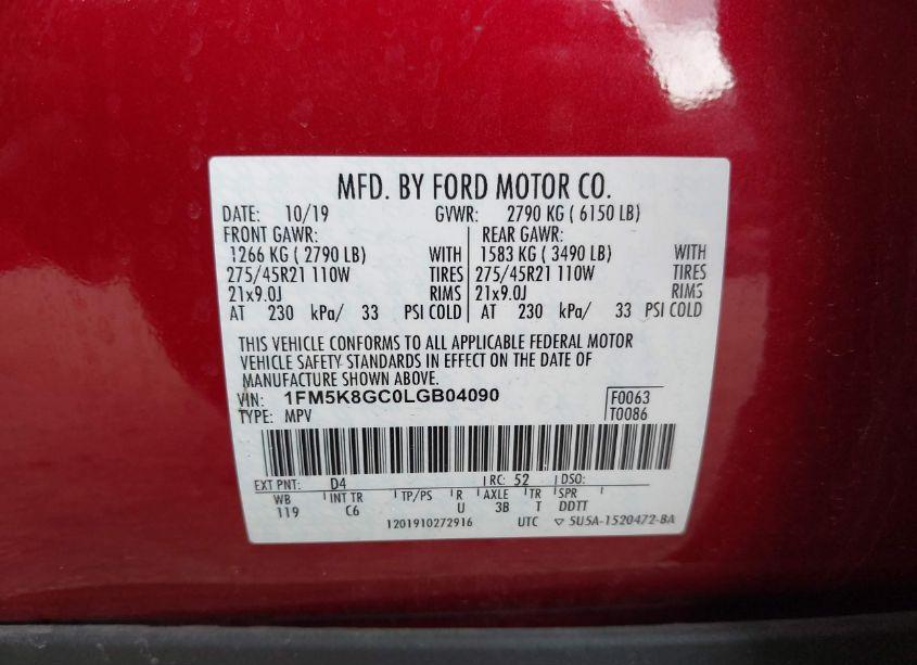 Photo 9 of 2020 Ford Explorer ST (VIN 1FM5K8GC0LGB04090)