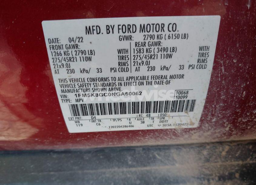 Photo 9 of 2022 Ford Explorer ST (VIN 1FM5K8GC0NGA60062)