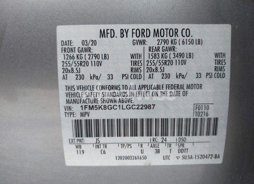 Photo 9 of 2020 Ford Explorer ST (VIN 1FM5K8GC1LGC22987)