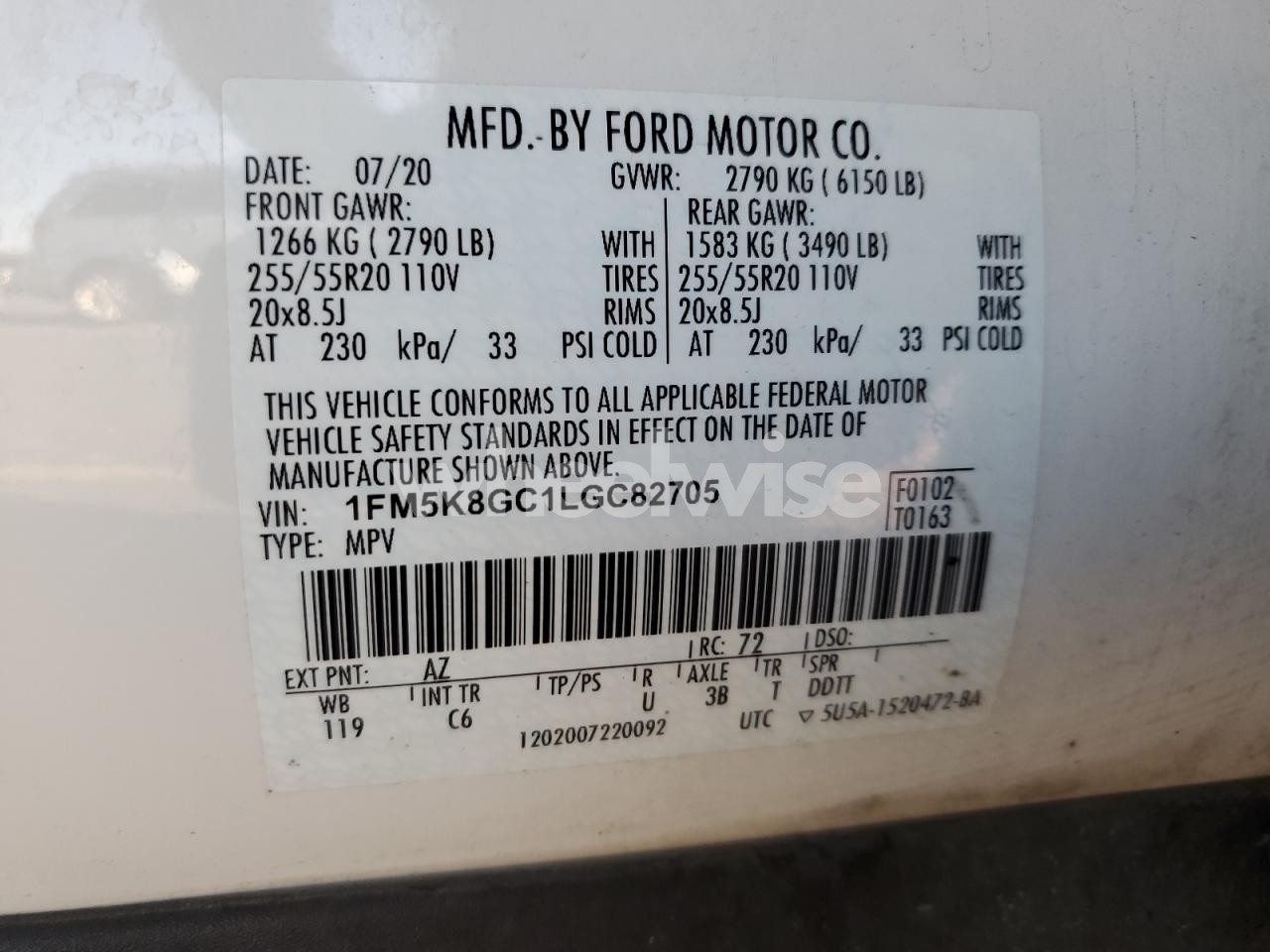 Photo 13 of 2020 FORD EXPLORER ST (VIN 1FM5K8GC1LGC82705)
