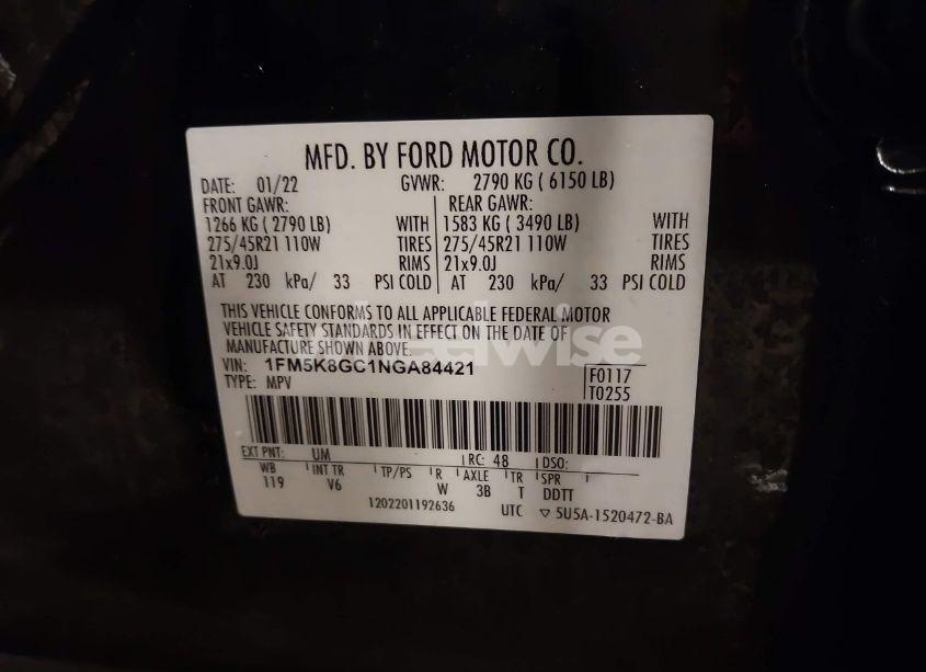 Photo 9 of 2022 Ford Explorer ST (VIN 1FM5K8GC1NGA84421)