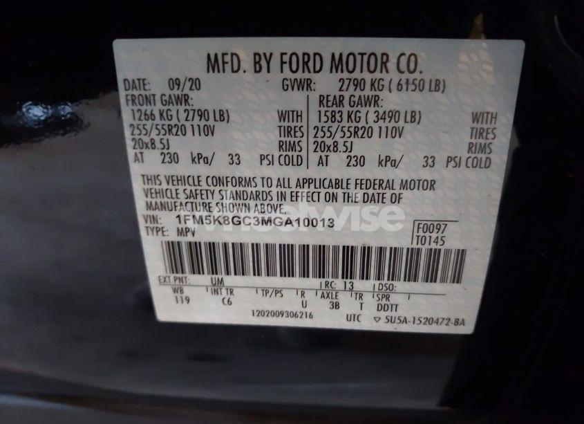 Photo 9 of 2021 Ford Explorer ST (VIN 1FM5K8GC3MGA10013)