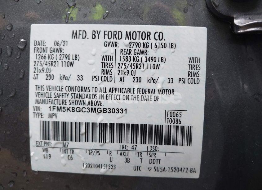 Photo 9 of 2021 Ford Explorer ST (VIN 1FM5K8GC3MGB30331)