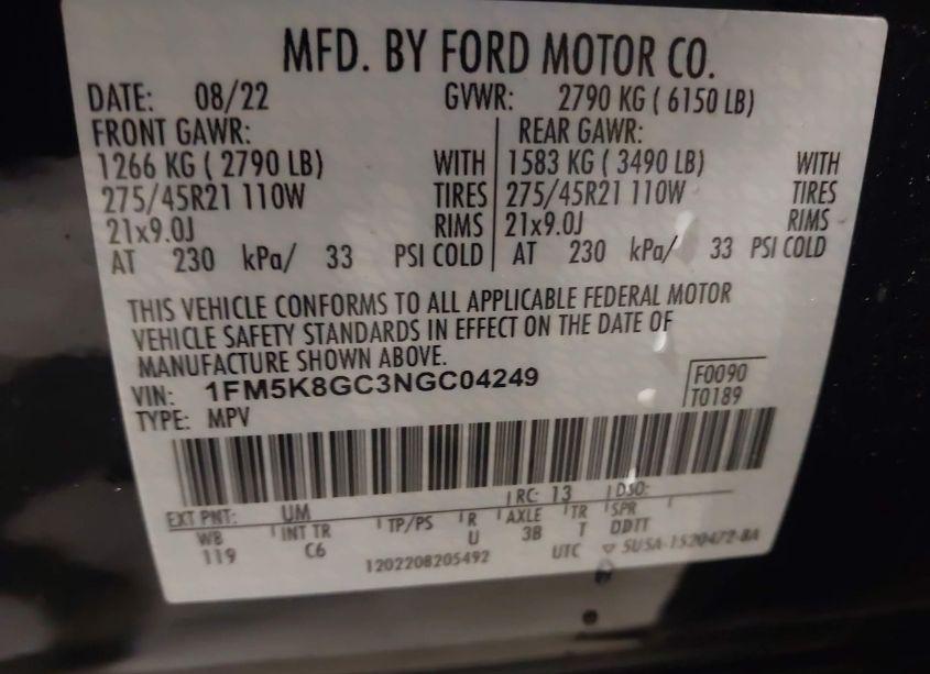 Photo 9 of 2022 Ford Explorer ST (VIN 1FM5K8GC3NGC04249)