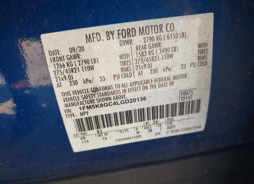 Photo 9 of 2020 Ford Explorer ST (VIN 1FM5K8GC4LGD20136)