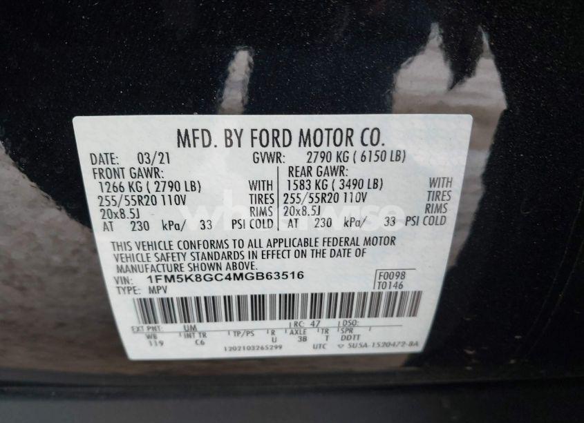 Photo 9 of 2021 Ford Explorer ST (VIN 1FM5K8GC4MGB63516)
