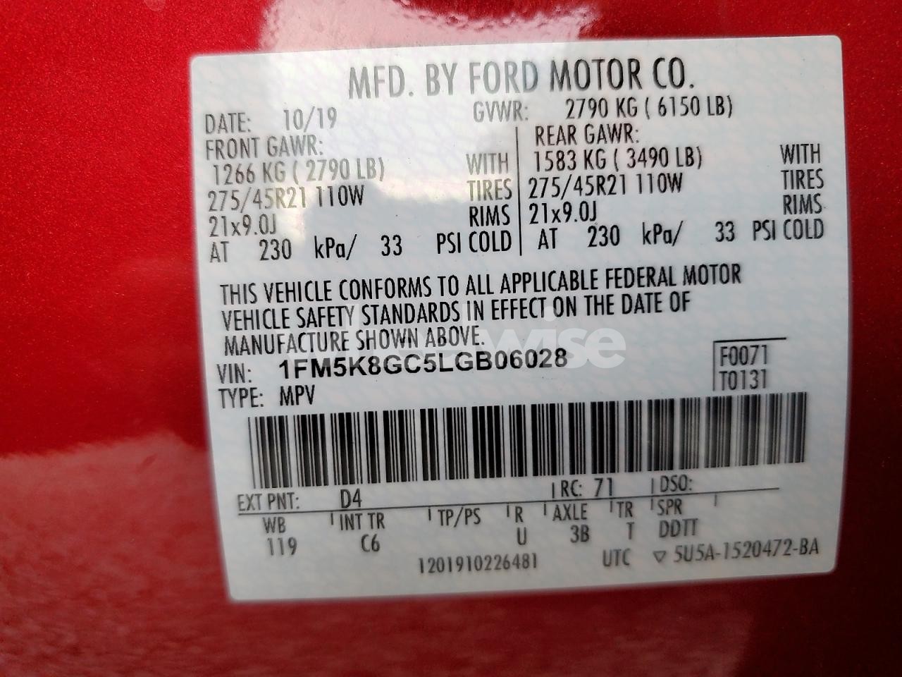 Photo 14 of 2020 FORD EXPLORER ST (VIN 1FM5K8GC5LGB06028)