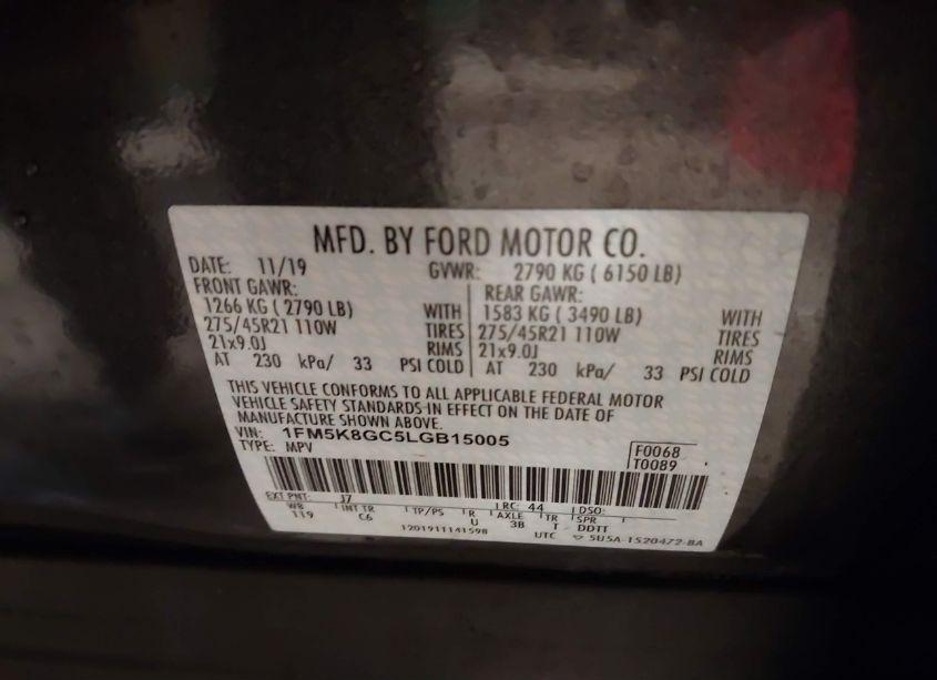 Photo 9 of 2020 Ford Explorer ST (VIN 1FM5K8GC5LGB15005)