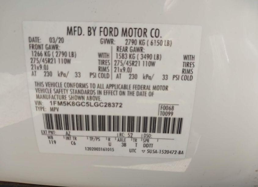 Photo 9 of 2020 Ford Explorer ST (VIN 1FM5K8GC5LGC28372)