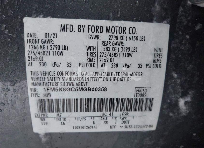 Photo 9 of 2021 Ford Explorer ST (VIN 1FM5K8GC5MGB00358)