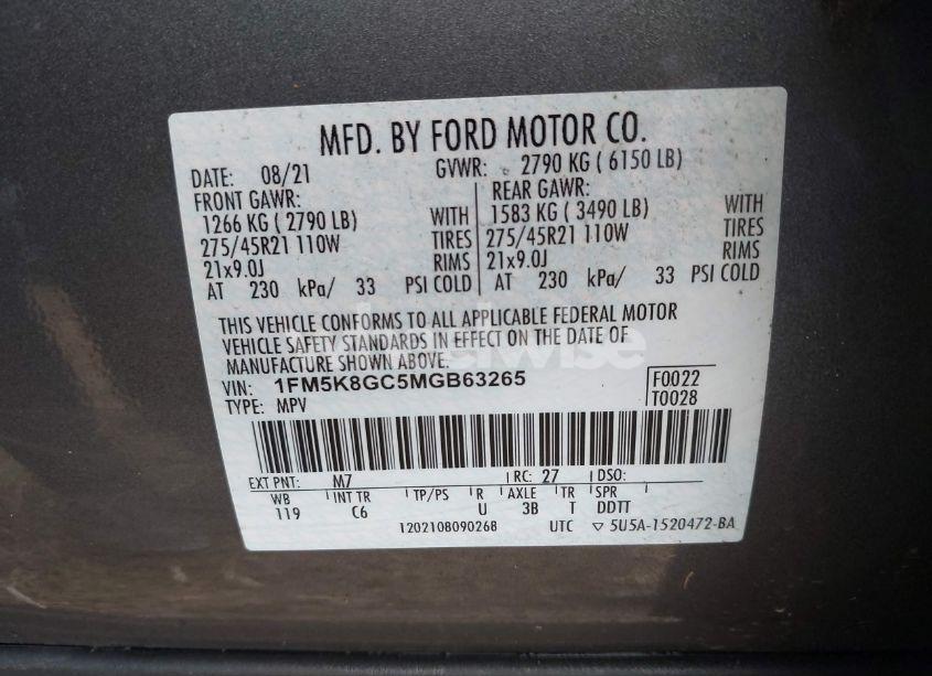 Photo 9 of 2021 Ford Explorer ST (VIN 1FM5K8GC5MGB63265)