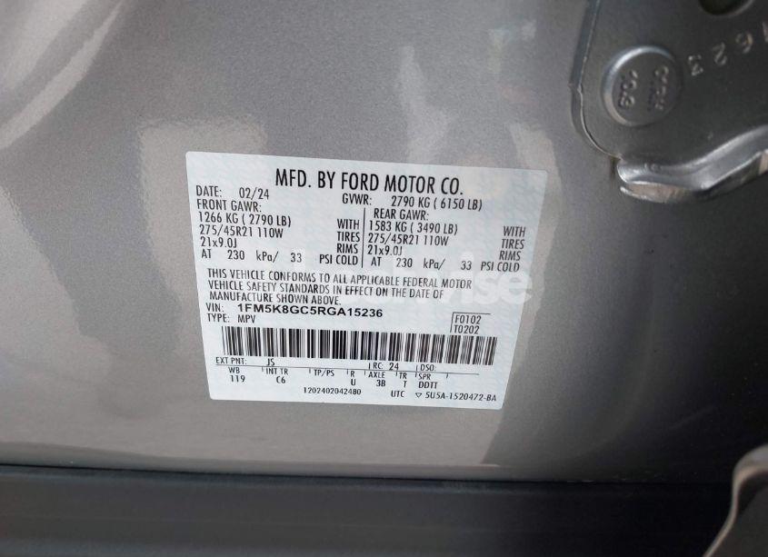 Photo 9 of 2024 Ford Explorer ST (VIN 1FM5K8GC5RGA15236)