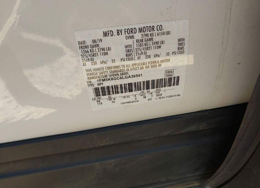 Photo 9 of 2020 Ford Explorer ST (VIN 1FM5K8GC6LGA36541)