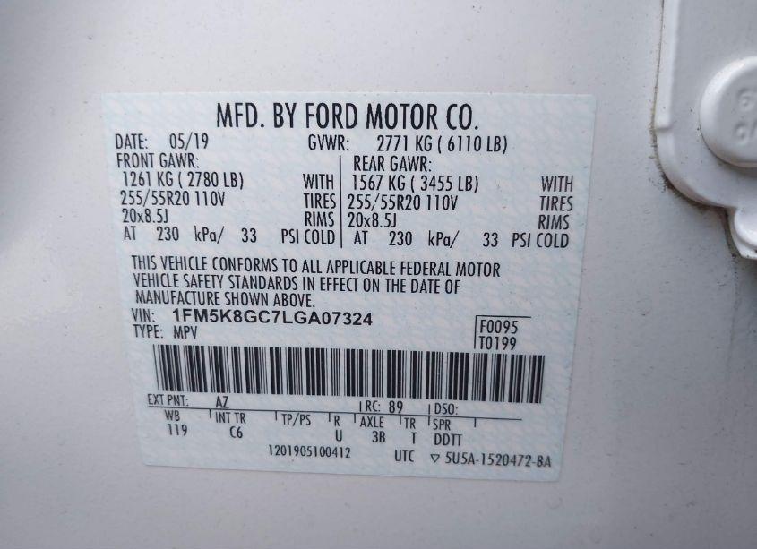 Photo 9 of 2020 Ford Explorer ST (VIN 1FM5K8GC7LGA07324)