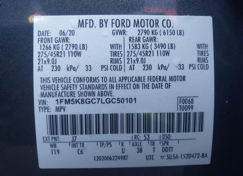 Photo 9 of 2020 Ford Explorer ST (VIN 1FM5K8GC7LGC50101)