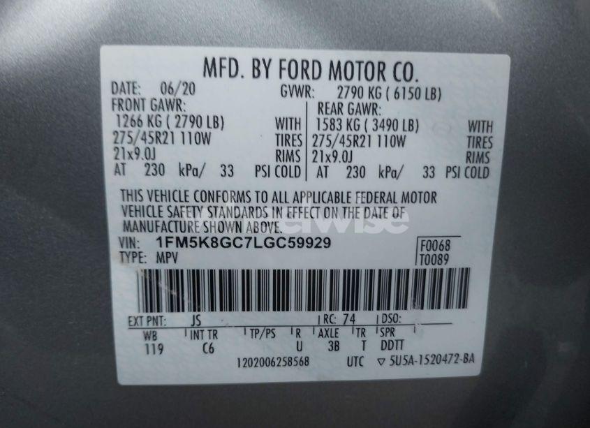 Photo 9 of 2020 Ford Explorer ST (VIN 1FM5K8GC7LGC59929)