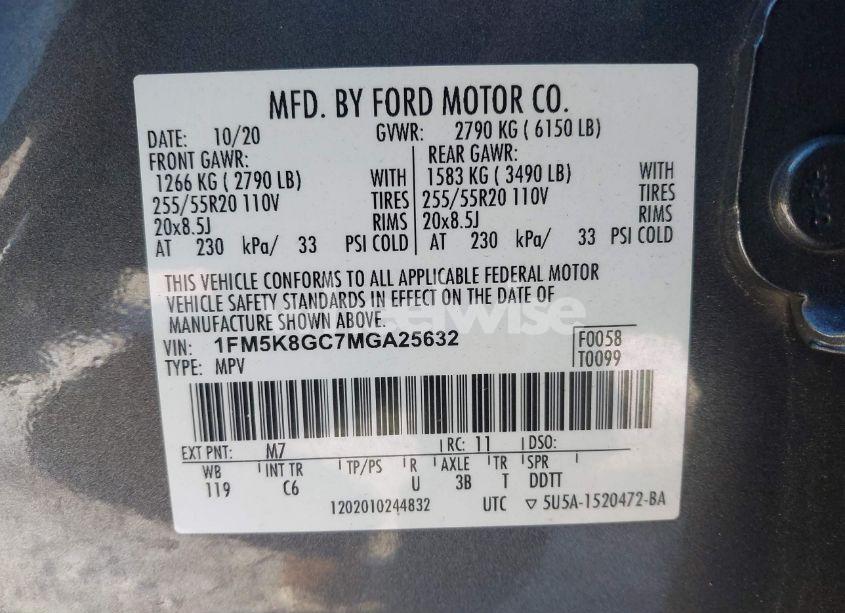 Photo 9 of 2021 Ford Explorer (VIN 1FM5K8GC7MGA25632)