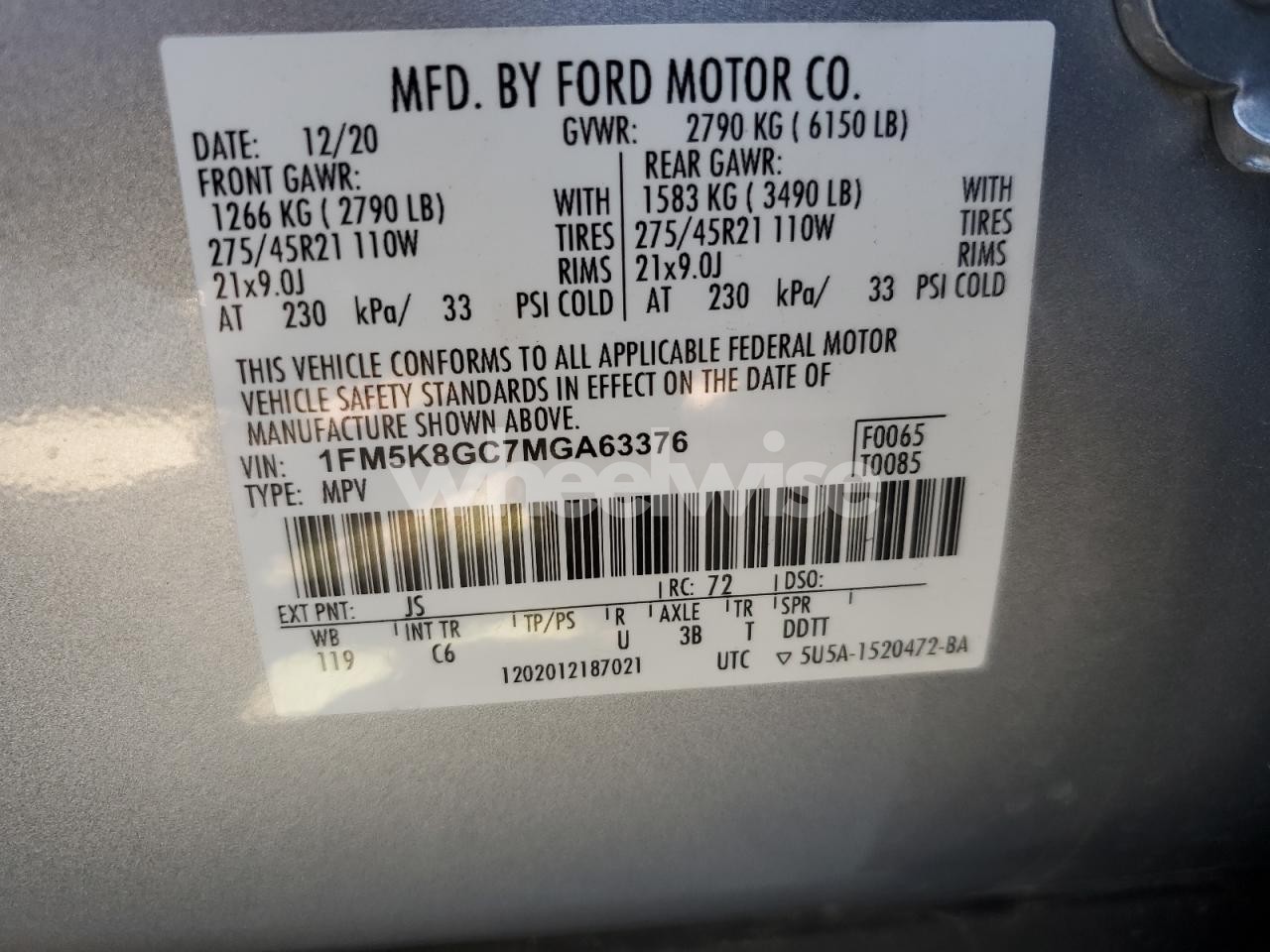 Photo 13 of 2021 FORD EXPLORER ST (VIN 1FM5K8GC7MGA63376)
