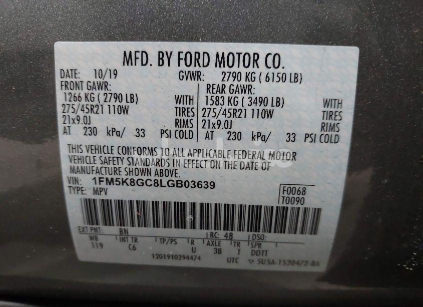 Photo 9 of 2020 Ford Explorer ST (VIN 1FM5K8GC8LGB03639)