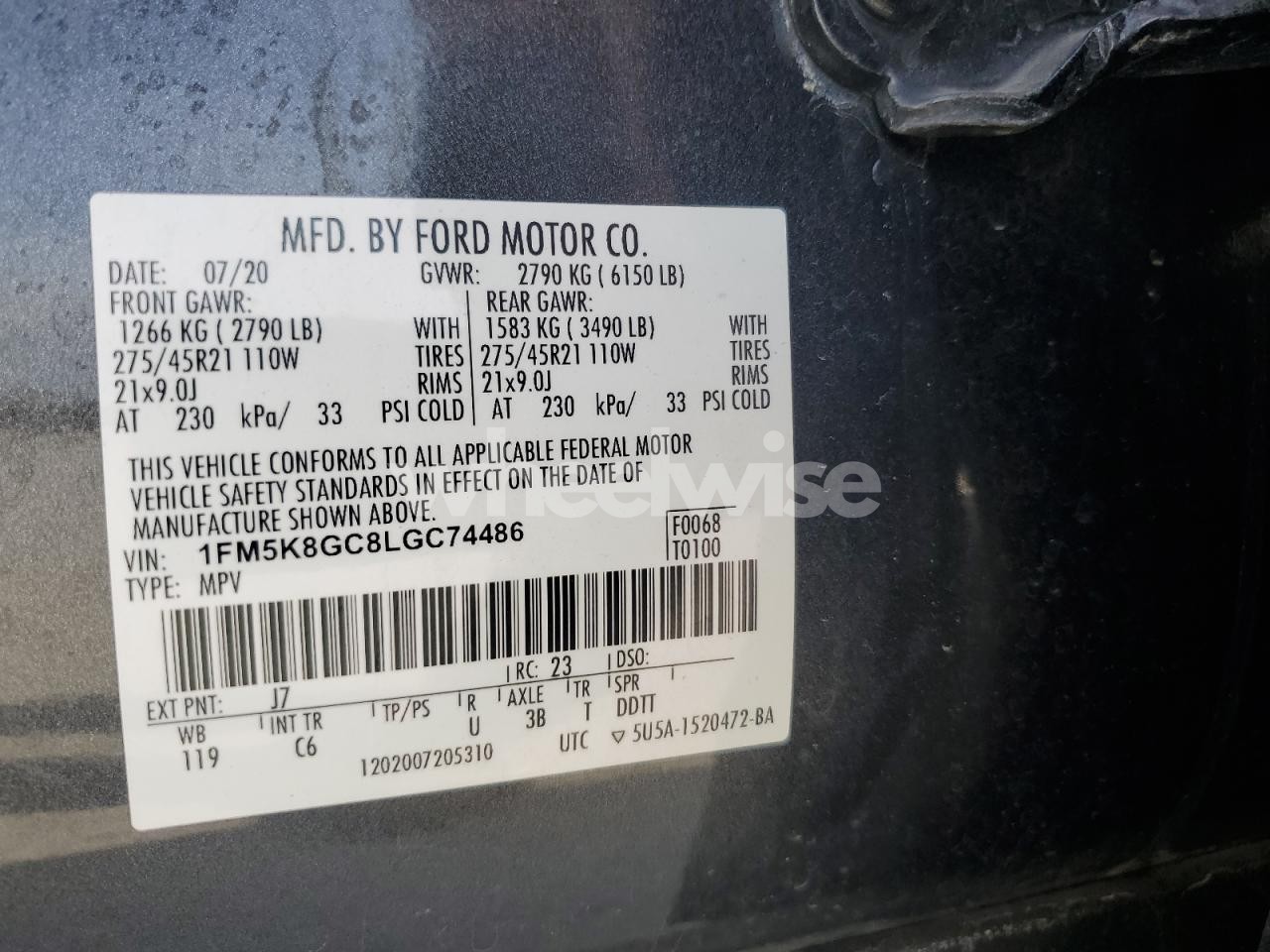 Photo 13 of 2020 FORD EXPLORER ST (VIN 1FM5K8GC8LGC74486)