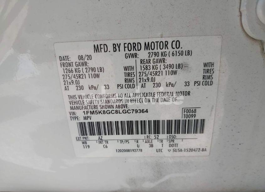 Photo 9 of 2020 Ford Explorer ST (VIN 1FM5K8GC8LGC79364)