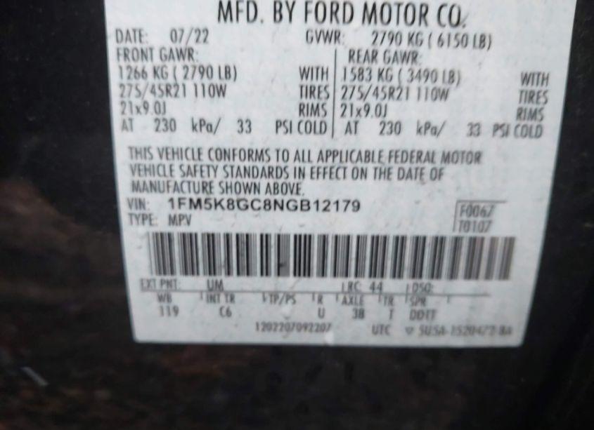 Photo 9 of 2022 Ford Explorer ST (VIN 1FM5K8GC8NGB12179)